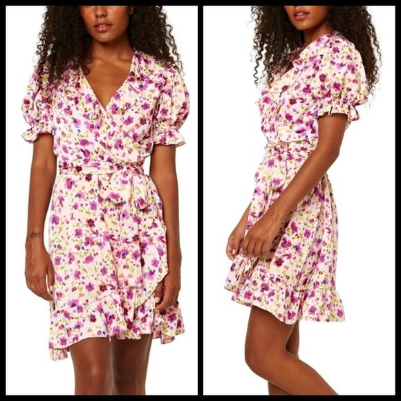 💕MISA LOS ANGELES💕 Floral Ruffle Wrap Mini Dress M Medium NWT - Picture 3 of 15